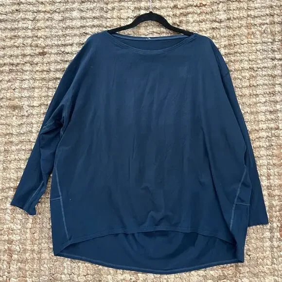 Lululemon Back In Action Long Sleeve True Navy Pima Cotton Oversized Top EUC - Picture 3 of 6